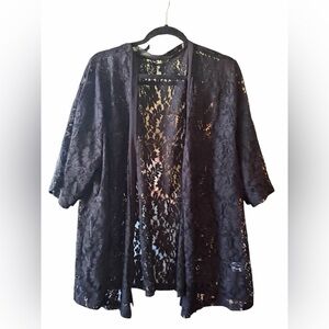 Black Lace Kimono Cover-Up - Sheer Floral Robe for Women